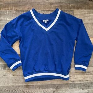 Wild honey Blue V-Neck Sweatshirt with White Trim size small